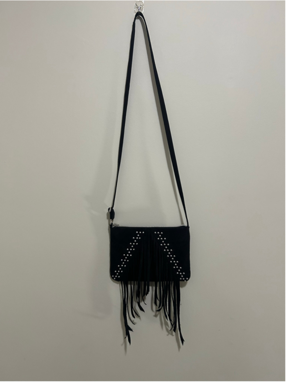 🔥4 for $25 Justice Black Fringed Crossbody Bag with Silver Studs